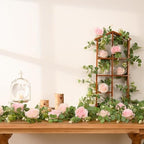 6Pcs 39Ft Artificial Eucalyptus Garlands with Flowers Roses - Image 5