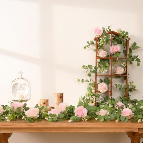 6Pcs 39Ft Artificial Eucalyptus Garlands with Flowers Roses - Image 5