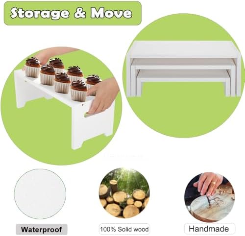MRPAPA 3 Tier Cupcake Stand & Wood Display Risers,for Food Desserts Stand Perfume Organizer Funko POP Collections, Display Stand for Organizer and Decoration (White-Display Riser) - Image 2