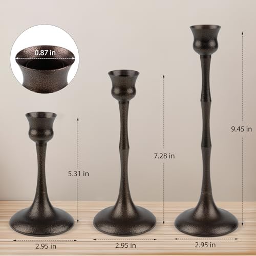 Vintage Metal Candlestick Holders, Set of 3 Bronze Candle Holders for Candlesticks Antique Taper Candle Stand Candle Sticks Holder for Housewarming Wedding Mantelpiece Table Centerpiece Decor - Image 4