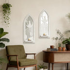 ZEXUIRU 2 Set Rustic Candle Sconces Living Room Bedroom Entryway Wood Mirrored, Farmhouse, Carved Frame Wall-Mount Wooden Candle Holders Wall Decor Hanging Handmade Holder - Distressed White - Image 2