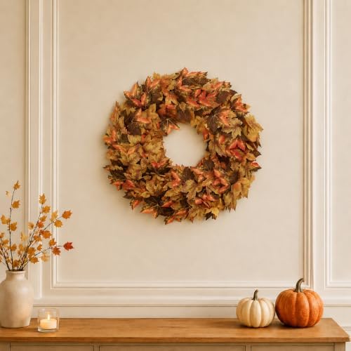 20 Inch Fall Wreaths for Front Door, Maple Leaves Outdoor Wreaths - Image 6