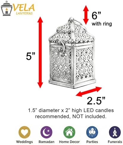 VELA LANTERNS Mini Golden Tower Temple Moroccan Lantern Lamp Decorative Candle Holders for Ramadan Decorations, Hanging, Outdoor Patio or Porch, Indoor Home Decor, Gold, Set of 4 - Image 6