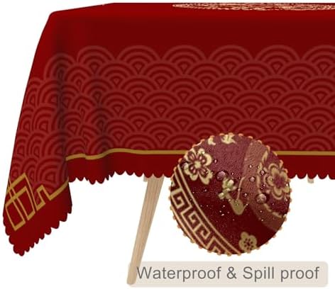 70x90inches Chinese Zodiac Dragon Lunar Tablecloth Happy Chinese New Year Asian Golden Dragon Cloud Print Table Cloth Washable and Reusable Fabric Table Cover for Kitchen Dining Home Decor - Image 2