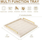 Large Ottoman Tray for Coffee Table,Square Shagreen Leather Decorative Tray with Gold Handles for Living Room Decor - Image 3