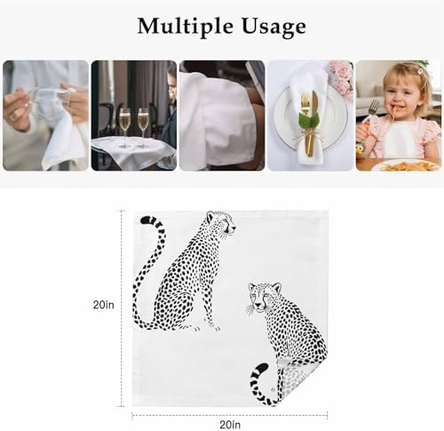Black Leopard Prints Cloth Napkins Set of 6, Holiday Napkins for Baby Shower, Modern Simple Wildlife Spots Texture Washable Reusable Dinner Napkin for Cocktail Wedding Party, 20 x 20 Inch - Image 4