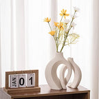 Liotww Off White Ceramic Flower Vase Home Decor Shaped Hollow Vase Set of 2 - Image 4
