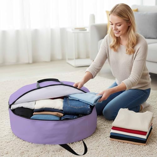 36 Inch Round Storage Bag 1 Pack,Purple Watercolor Solid Color Waterproof Wreath Storage Container with Handles&Zipper Minimalist Style Closet Organizer Bags Garland Box - Image 3