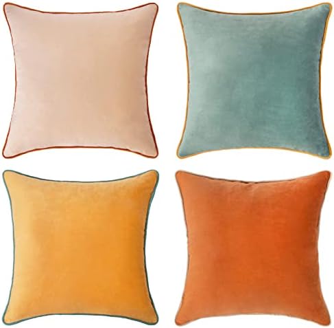 MONDAY MOOSE Decorative Throw Pillow Covers Cushion Cases, Set of 4 Soft Velvet Modern Double-Sided Designs, Mix and Match for Home Decor, Pillow Inserts Not Included (26x26 inch, Orange/Teal) by MondayMoose