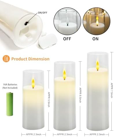 kakoya Flickering Flameless Candles Battery Operated with Remote and 2/4/6/8 H Timer Acrylic Led Pillar Candles Pack of 9 (appr D2.3"xH5.5"6.5"7.5")with Realistic 3D Wick Candles for Home Decor(White) - Image 4