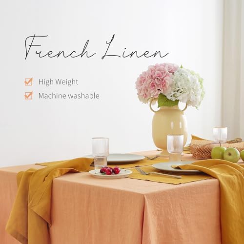 Linen World Vintage Tablecloths 60x108 Inch,100% French Linen Tablecloth,Classic Vintage Washed Table Cloths for Kitchen,Outdoor,Weddings,Decorative Thanksgiving Christmas,Pale Peach - Image 2