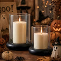 Set of 2 Black Hurricane Candle Holders with Wood Base by LITIVY