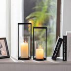 Sziqiqi Hurricane Candle Holder for Pillar: Black Modern Candle Holders for Table Centerpiece - Geometric Candle Stand Set of 2 with Glass for Living Room Fireplace Christmas Decor (Pack of 2) - Image 4