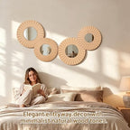 Yerliker 4 Pack Boho Wall Decor Mirror 12" 10" Hanging Baskets Wall Art Decorative Round Mirror with Wooden Frame Rustic Farmhouse Home Decor for Bedroom Living Room Dining Room Nursery - Image 6