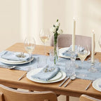 KINGSTONE 14 x 108 Inches Frayed Edge Table Runner, 270G Heavyweight Sand Washed Slub Texture Cotton Linen for Modern Farmhouse, Rustic Home Decorations Dining Room Wedding Boho Decor, Light Blue - Image 5