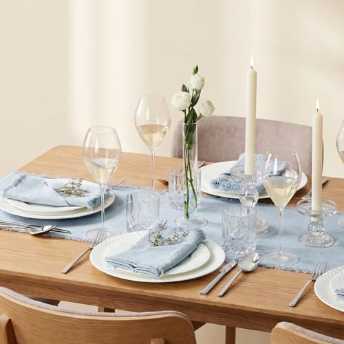 KINGSTONE 14 x 108 Inches Frayed Edge Table Runner, 270G Heavyweight Sand Washed Slub Texture Cotton Linen for Modern Farmhouse, Rustic Home Decorations Dining Room Wedding Boho Decor, Light Blue - Image 5