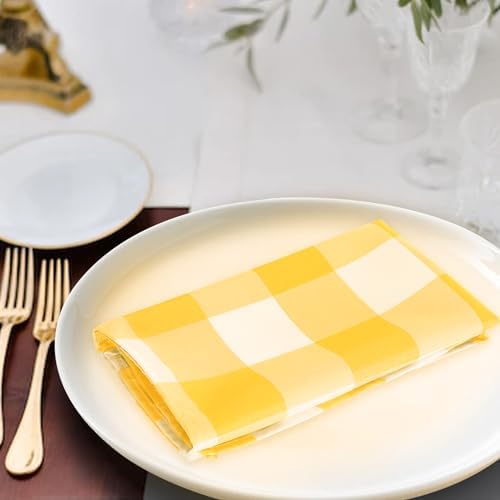 Buffalo Plaid Table Napkins Set of 100 Checkered Cloth Napkins 17x17 inch Washable Dinner Gingham Pattern Napkins Soft Napkins for Wedding Party Dining Banquet(Yellow and White) - Image 5