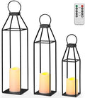 Perfnique Set of 3 Black Metal Lanterns w/ Waterproof Flickering Flameless Candle & Remote Timer, Modern Farmhouse Lanterns Decorative for Outdoor, Front Porch, Indoor, Patio, Garden, Fireplace by PERFNIQUE