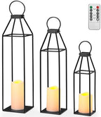 Perfnique Set of 3 Black Metal Lanterns w/ Waterproof Flickering Flameless Candle & Remote Timer, Modern Farmhouse Lanterns Decorative for Outdoor, Front Porch, Indoor, Patio, Garden, Fireplace by PERFNIQUE