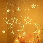 126 LED Star Lights, Battery Powered Twinkle Star Moon Fairy Lights, Curtain String Lights for Ramadan Window Wedding Garden Christmas Decoration, with 2 Lighting Modes - Image 3