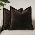 Decorative Chenille Luxury Throw Pillow Covers with Wide Edge, Textured Solid Pillowcases, Soft Velvet Cushion Cover Home Décor for Couch Sofa Living Room,18×18 Inch, Set of 2, Dark Brown by Unknown