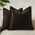 Decorative Chenille Luxury Throw Pillow Covers with Wide Edge, Textured Solid Pillowcases, Soft Velvet Cushion Cover Home Décor for Couch Sofa Living Room,18×18 Inch, Set of 2, Dark Brown by Unknown