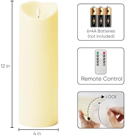 Homemory 4"x12" Outdoor Waterproof Flameless Candles with Timers and Remote Control, Battery Operated Candles, LED Plastic Candles, Dark Ivory, Set of 2 - Image 7