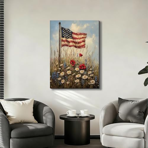 ZERILYN Ship Next Day – American Flag Canvas Wall Art, Patriotic Canvas Prints, 4th of July Pictures, Farmhouse Wall Decor, Americana Bedroom Artwork, Large Canvas Prints, Made in USA - Image 7