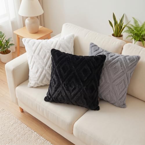 Pallene Fall Black Faux Fur Throw Pillow Covers 18x18 Set of 2 - Image 4