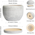 SQOWL Ceramic Flower Pots - 10 Inch Plant Pot Indoor with Drainage Hole and Saucer, Modern Ceramic Planter Outdoor, Decorative Large Round Planter, Bedroom Decor, Plant Lovers Gifts, Gray - Image 3