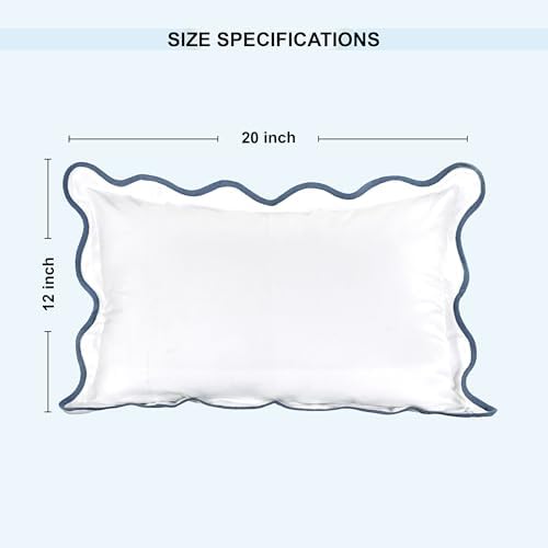 Ridhi White with Blue Scalloped 100% Cotton Throw Pillow Covers 12x20 Inch - Image 5