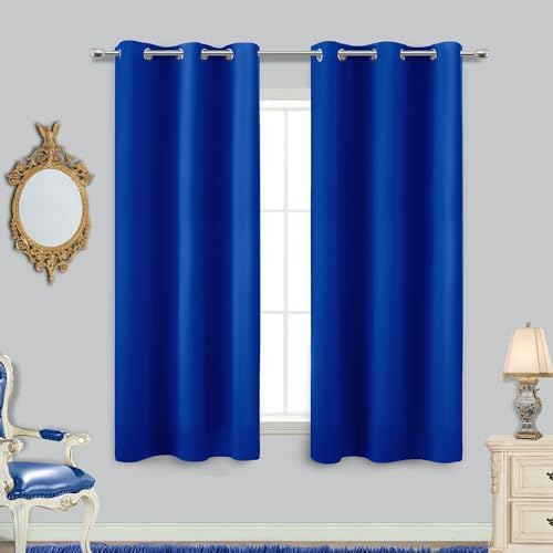 KOUFALL Blue Christmas Short Curtains for Living Room Kitchen Window,Blackout Kids Curtains for Bedroom 2 Panel Set,42 by 54 Inch Length by KOUFALL