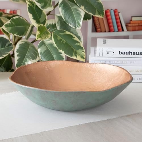 ANDALUCA Cast Metal Extra Large Turquoise Copper Finish Round Decorative Bowl 14 inch - Image 4