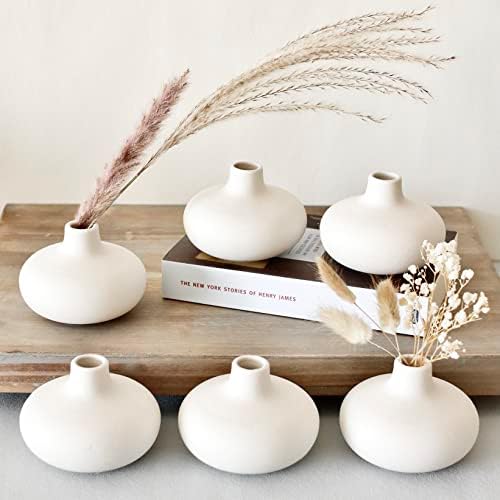 Carrot's Den Small White Ceramic Bud Vase Set of 6, Nordic Minimalist by CarrotsDen