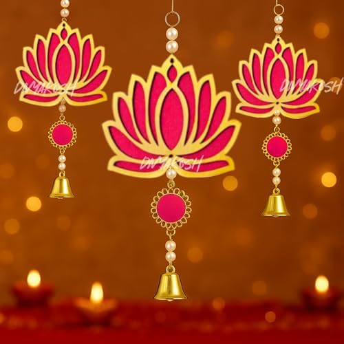 Divyakosh Fabric & Beads Lotus Hangings for Decoration,Pack of 10,Color,Pink,Door/Wall Decor,Mandir Pooja Room,Temple Decor,Export Quality,Wedding Backdrop Decorative Items,Size,9 Inch - Image 2