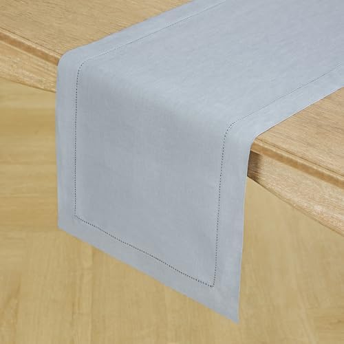 Solino Home 100% Pure Linen Table Runner Dusty Blue Hemstitch, 14 x 108 in - Image 2