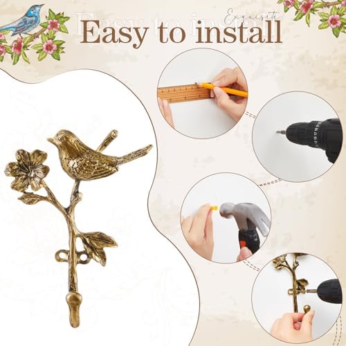 2 Pack Vintage Bird Hooks for Wall Decorative Hooks,5.5 to 5.9 in - Image 3