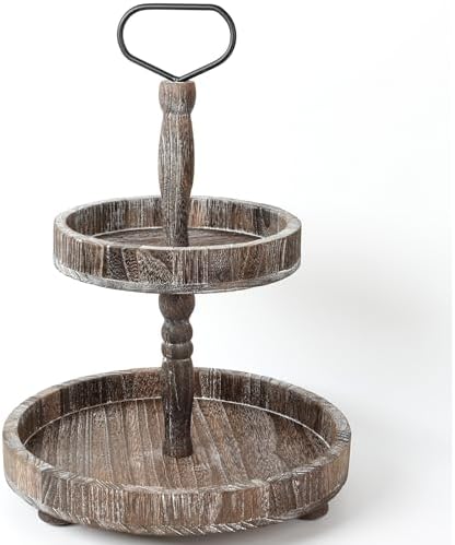 Horse Rustic Wooden Tiered Tray, 18.5x12.5 2 Tier Farmhouse Decor Cupcake Stand, Round Serving Tray for Home Kitchen Shelf Dinning Table Seasonal & Independence Day,Halloween,Christmas Decorations by Unknown