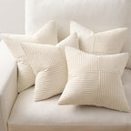 MIULEE Beige Throw Pillow Covers 18x18 Inch Set of 4 Boho Patchwork Cushion Cases Modern Farmhouse Pillow Cases with Invisible Zipper Corduroy Striped Home Decor for Couch Sofa Bedroom - Image 5