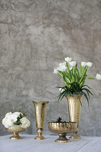 Distressed Gold Metal Compote Bowl | Gold Compote Vase l Lita Metal Vase l Indoor and Outdoor Compote for Any Event Decoration (6.5"x 14", Gold Flute) (72020) - Image 3