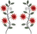 KHJCXS 2 Pieces Metal Flower Leaf Wall Art, 15.1"×7.3" Modern Rustic Iron Artwork Hanging Decor for Home Bedroom Living Room Dining Room Kitchen Hallway Office (Red) by WelcometoKHJCXS