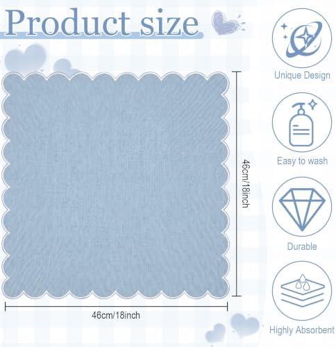 SmoothNovelty 12 Pack Buffalo Plaid Cloth Napkins 18x18 Inch Checkered Cloth Napkins Scalloped Soft Cotton Table Mat Washable Reusable for Dinner Wedding Holiday Birthday Parties (Cute,Gray-Blue) - Image 2