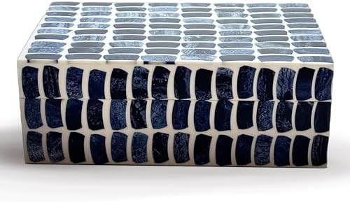 Perilla Home Home Decor Decorative Storage Wooden Box Small Shibu Organizer Tool Stash Card Craft Treasure Trinket Memory Keepsake Jewelry Box for Men and Women, Gifts For All, Blue and Off White by PerillaHome