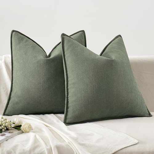 MIULEE Pack of 2 Army Green Euro Shams Chenille Pillow Covers 22x22 Inch - Image 6
