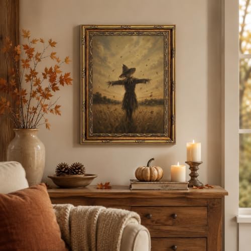 Gold Framed Scarecrow Wall Art, Autumn Farmhouse Canvas Print, 16x12 - Image 4