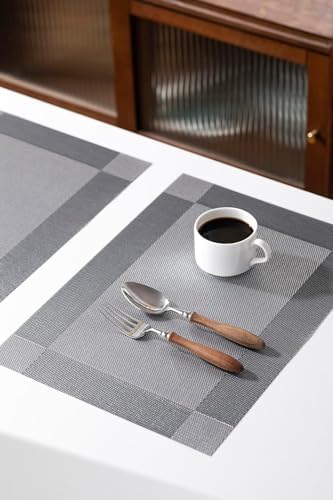 LEXMORE PlaceMats Set of 12 Vinyl/Plastic Woven Place Mats for Kitchen Table Indoor/Outdoor Washable PlaceMat Wipeable Dining Table Mats(Silver Cube) - Image 7