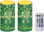 St Patricks Day Decor Flameless Candles Battery Candles with Remote Control Green Bow LED Pillar Candles Electric Fake Plastic Candles for Home Room Bedroom Holiday Decorations Set of 2 - Image 2