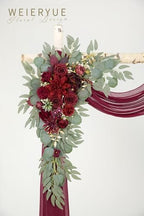 Artificial Wedding Arch Flowers Kit(Pack of 3),2Pcs Artificial Flower Arch Decor,1Pcs Sheer Drape for Wedding Ceremony Arbor for WeddingCeremony (Wine red Memory) - Image 3