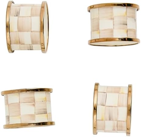 MACKENZIE-CHILDS Enamel Napkin-Ring Set, Brown-and-White Mocha Check by Unknown