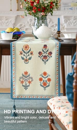 ISAENNE Designer French Linen Long Table Runner,102"x12"-Floralsea B - Image 4